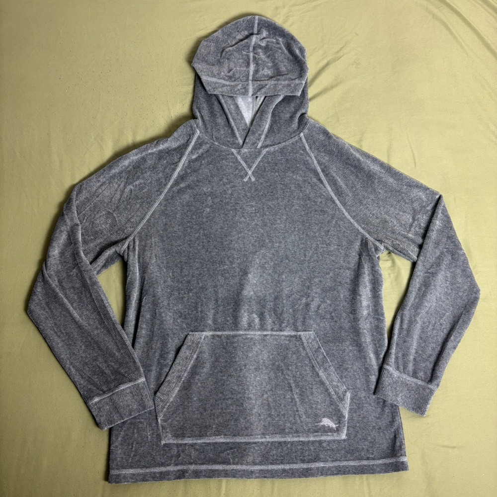 Tommy Bahama Men's M Gray French Terry Pullover Hoodie Cotton Blend Relax Lazy